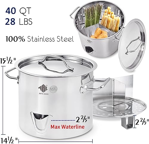 Miniatura 4 de ARC - Olla de vapor de acero inoxidable de 40 cuartos con boquilla de agua de fácil llenado, vaporizador de cangrejos de mariscos con divisor y