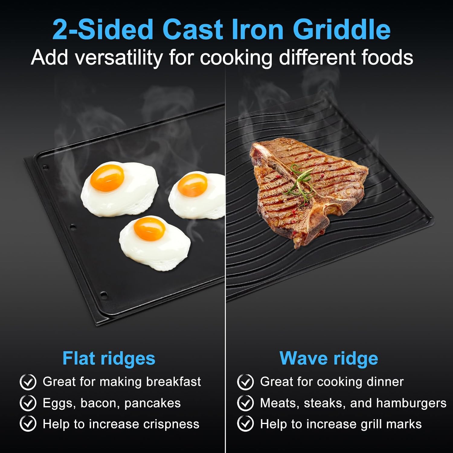 Adviace 56041 56040 Cast Iron Reversible Griddle for Napoleon Grills, 2-Sided Grill Griddle for Napoleon Prestige 500 Prestige Pro 500 Built-in Lex 485 605 730 Series Grills