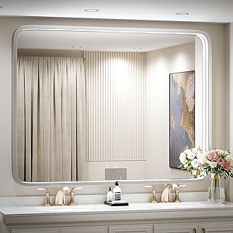 Sponsored Ad - LED Bathroom Mirror with Lights,43x36 Inch Brushed Silver Framed Lighted Vanity Mirror,Anti Fog Stepless Dimmable Wall Mounted(Horizontal/Vertical)
