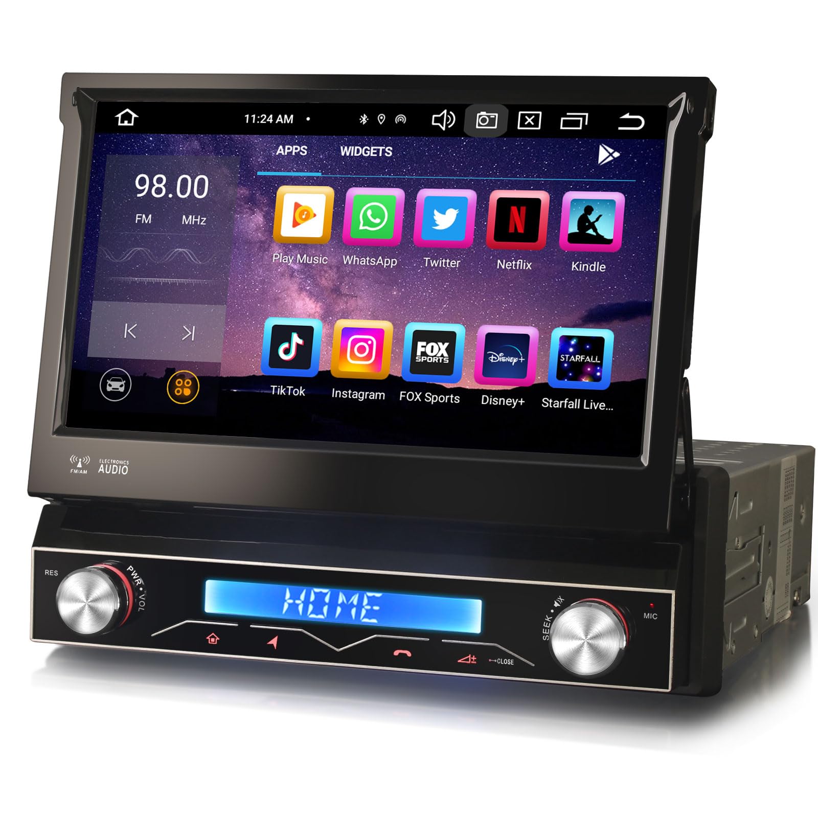 8-Core Android 12 Autoradio 1 Din GPS Navigatore con Schermo Motorizzato Wireless Carplay Android Auto Bluetooth WiFi DSP DAB+ RDS OBD2 TPMS 4GB RAM+64GB ROM, ES8568U