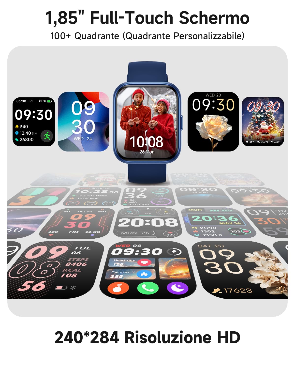 Smartwatch Uomo Donna, 1.8" AMOLED Smart Watch con Chiamate, Alexa Integrato, 100 Sportive, Orologio Smartwatch con Cardiofrequenzimetro/Sonno/SpO2/Contapassi, Impermeabile IP68 per Android iOS