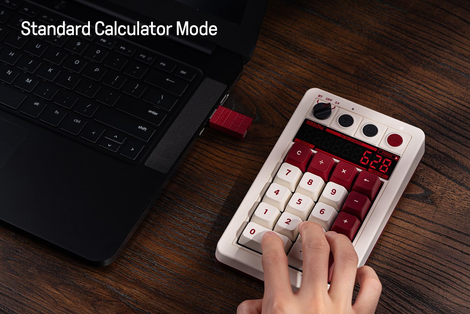 8BitDo Pavé numérique mécanique rétro à 18 touches, prend en charge le mode pavé numérique PC et calculatrice standard, remplaçable à chaud, bouton de raccourci calculatrice PC, Bluetooth/2,4 G/pavé