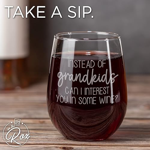 Miniatura 5 de On The Rox Drinks Regalos de vino para mamá, 17 onzas, con texto en inglés "In stead of Grandboys, Can I Interest You In Some Wine", copa de vino