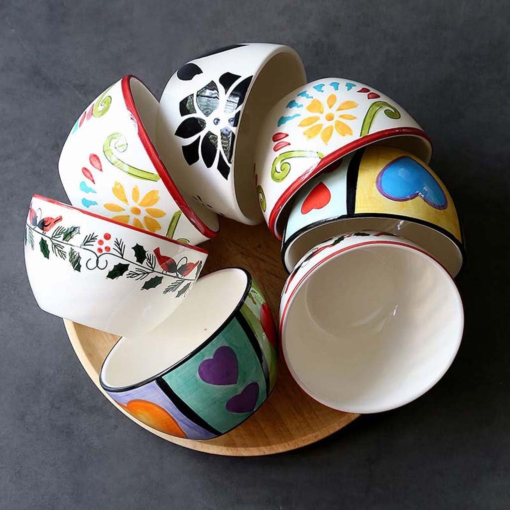 4.5inch Ceramic Bowl, Dessert Hand-Painted Rice Bowl Home Rice Soup Breakfast Salad Bowl