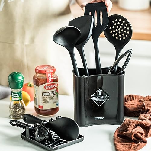 Miniatura 3 de Juego de 9 utensilios de cocina completos para cocinar con caja de almacenamiento y soporte para cuchara, utensilios de cocina duraderos y