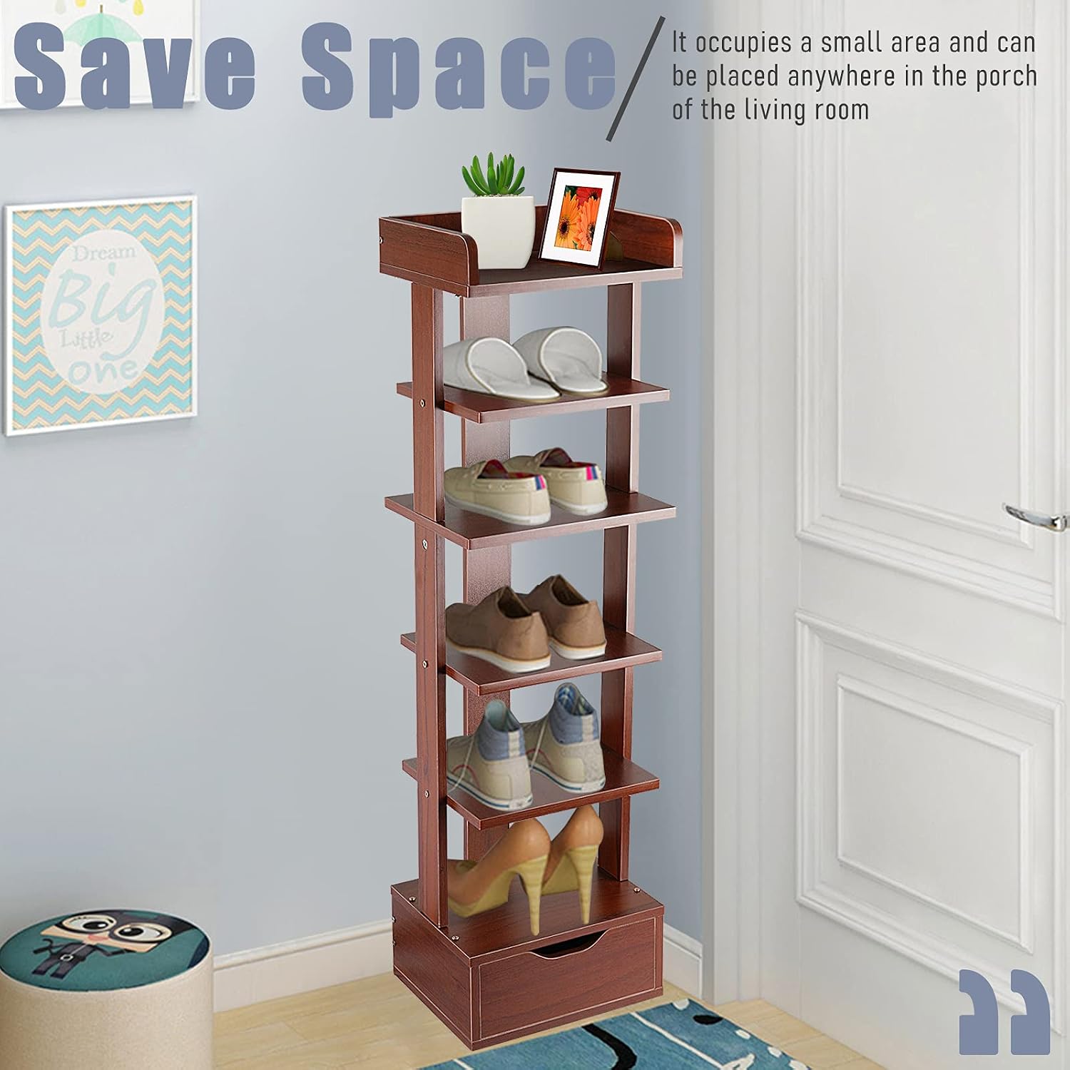 🛒 Crazy Deals Jolensoy Vertical Shoe Rack, 6 Tier Narrow Shoe Rack for Entryway Space Saving Shoe Storage Organizer with Drawer for Entryway and Front Door (Brown)