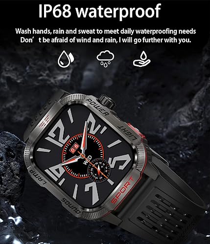 Miniatura 6 de Reloj inteligente para hombre, deportes al aire libre, impermeable, brújula con respuesta/hacer llamadas, reloj de fitness, oxígeno en sangre, Negro