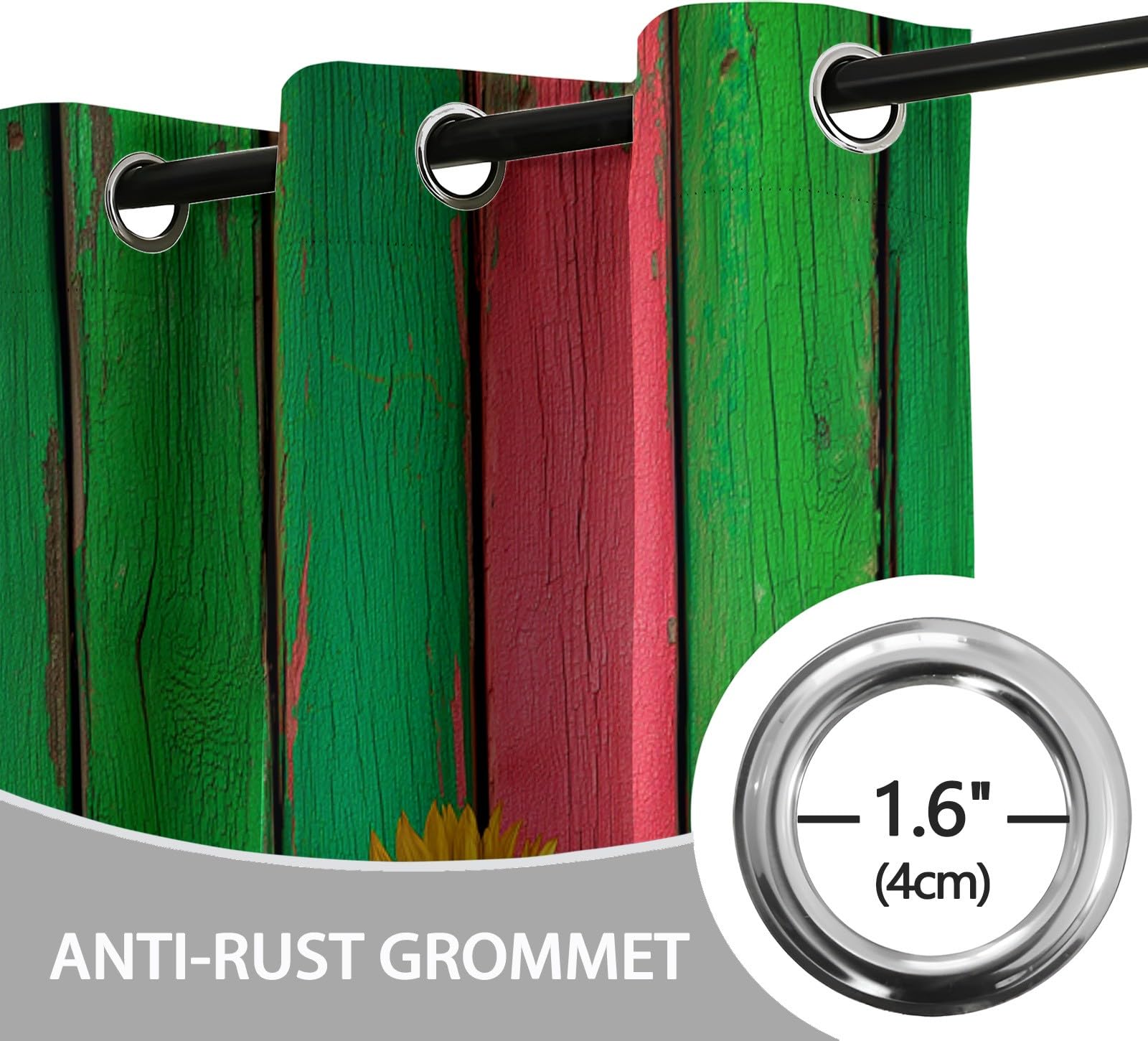 Generisch Ländliche Umgebung Holzplanken Sonnenblumen Vorhänge mit Ösen Blickdichte Gardinen Thermo Vorhang Dekor für Schlafzimmer Wohnzimmer Oberzimmer Verdunklungsvorhänge 2er Set, H215 x B110 cm