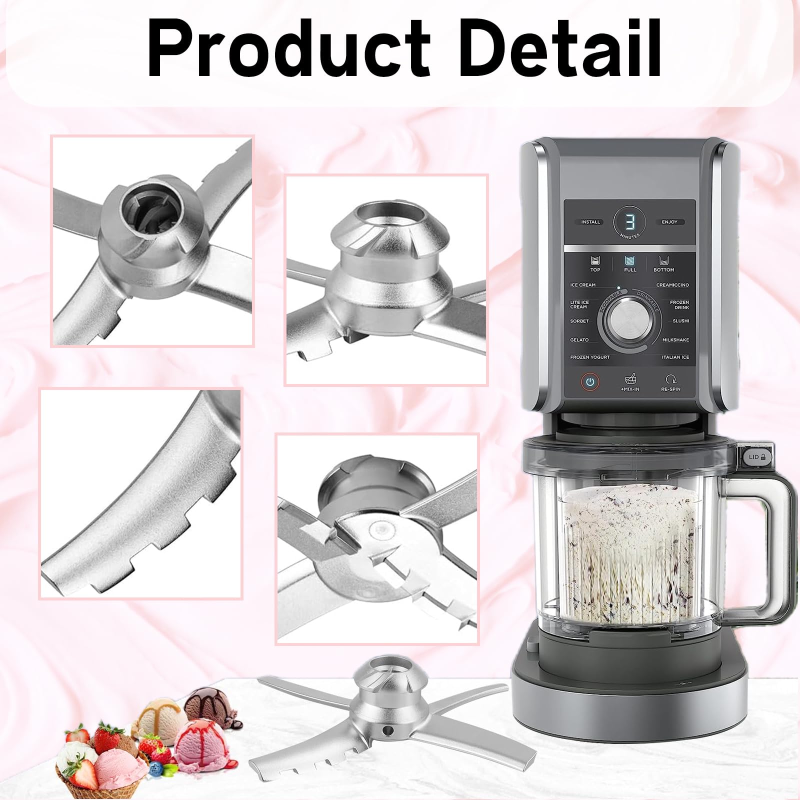Accessoires pour machine à glace Ninja, lames de rechange pour machine à crème glacée Ninja Creami NC501 Série, pièces de rechange pour lame Ninja Creami NC501 Série