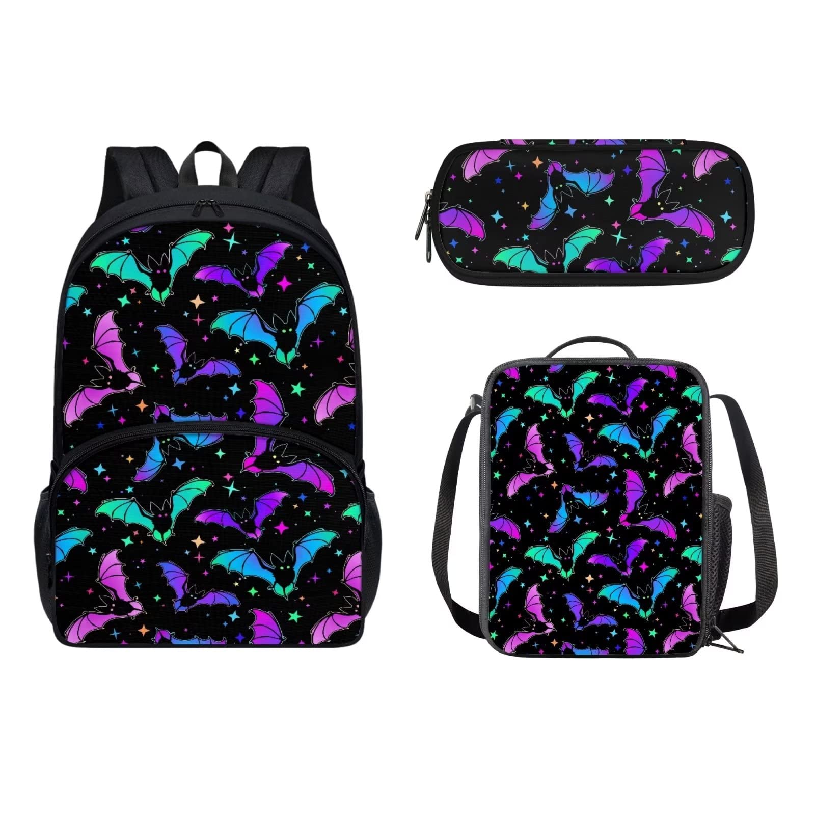 POLERO Mochila escolar de caballos para niños, juego de bolsas de almuerzo, estuche para lápices, 3 piezas, bolsas escolares, Bates de estrellas, Talla única, Mochila infantil