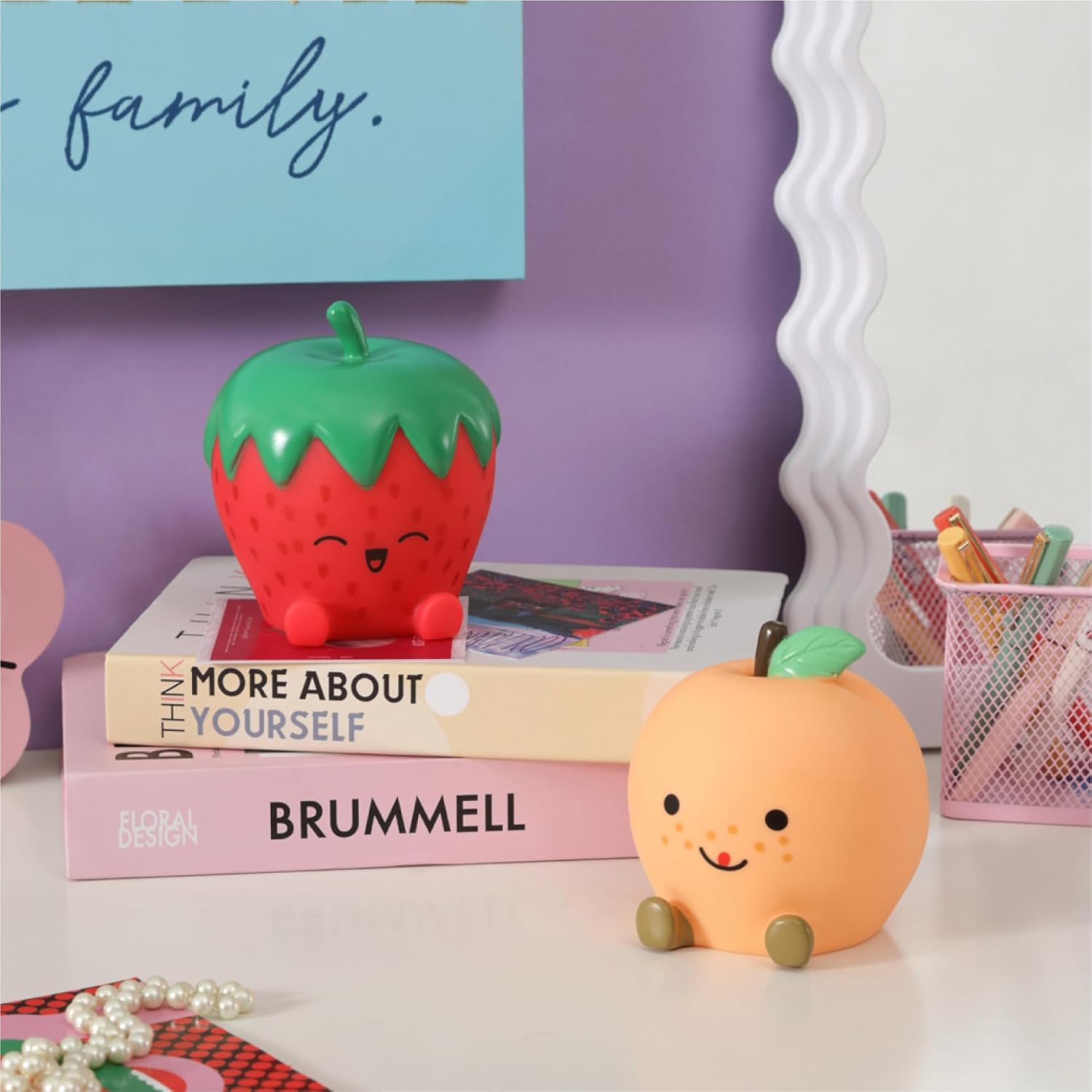 Urban Lifestyle Figural Fruit Squish LED Mood Lamp, 2 Pack with Strawberry and Peach, 5 inches image 5