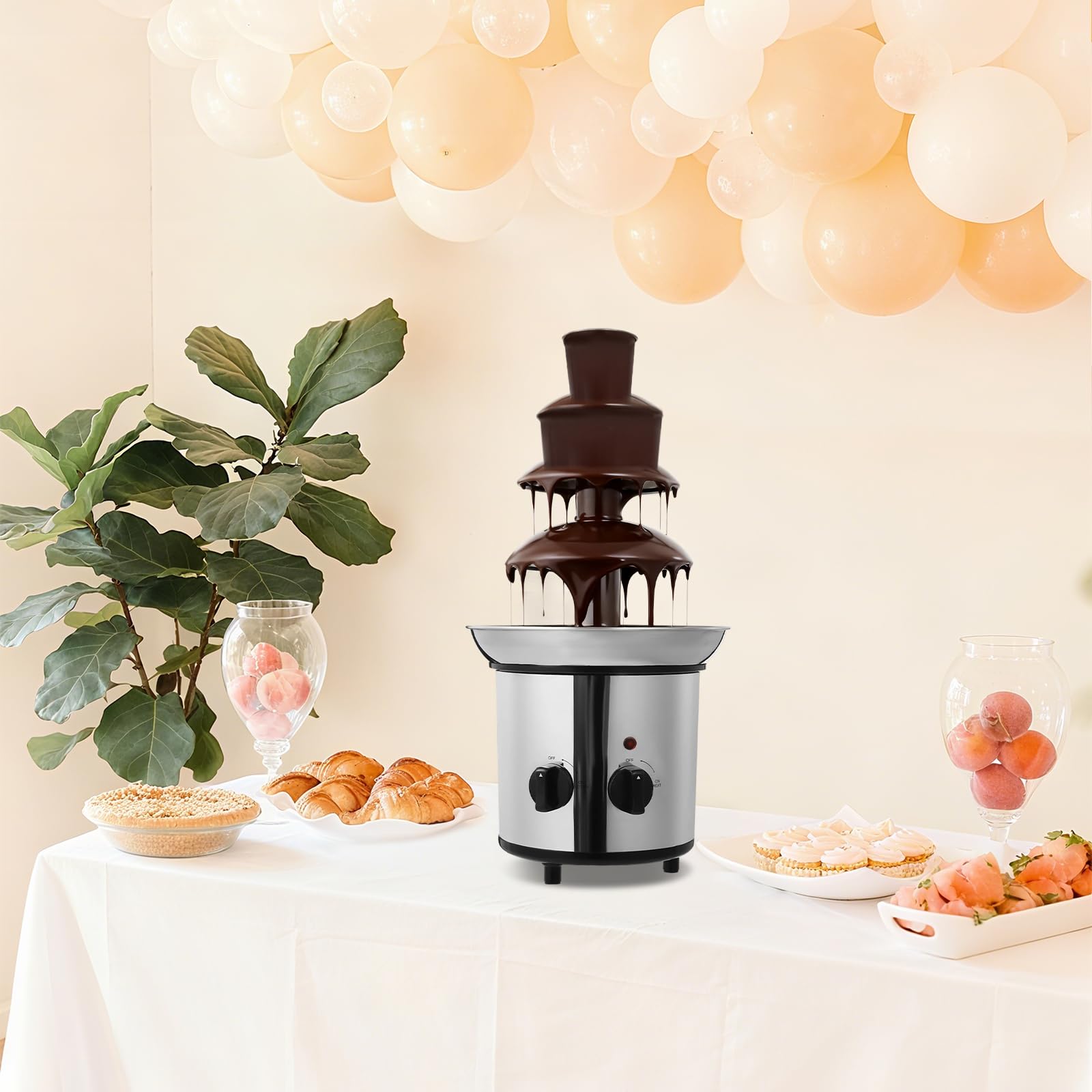 Schokobrunnen Elektrisch 170W 4-Etagen, 1.8L Kapazität Schokoladenfontäne mit Spiraldesign, Edelstahl 430 PP Material für Party Hochzeit Geburtstag, Haushalt Familie Event Catering