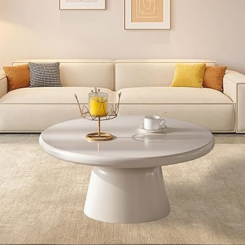 Round Coffee Table, Creamy White Center Table, Wood Round Coffee Tables, Cocktaile Tables for Small Space for Living Room, Bedroom Small Space,Round