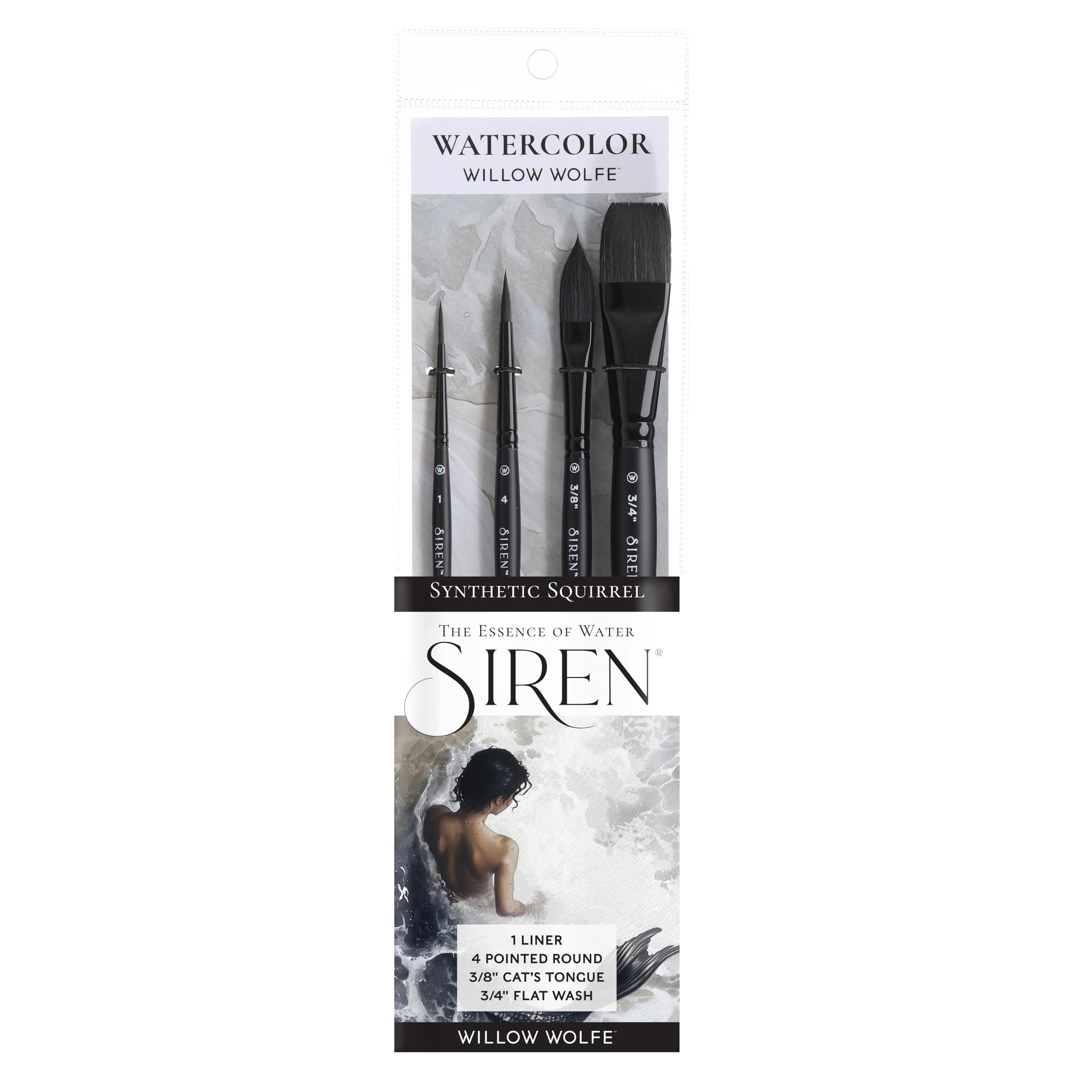 Willow Wolfe Siren Artist Lot de 4 pinceaux aquarelle en poils d'écureuil synthétiques mélangés de qualité supérieure (1100SET2)