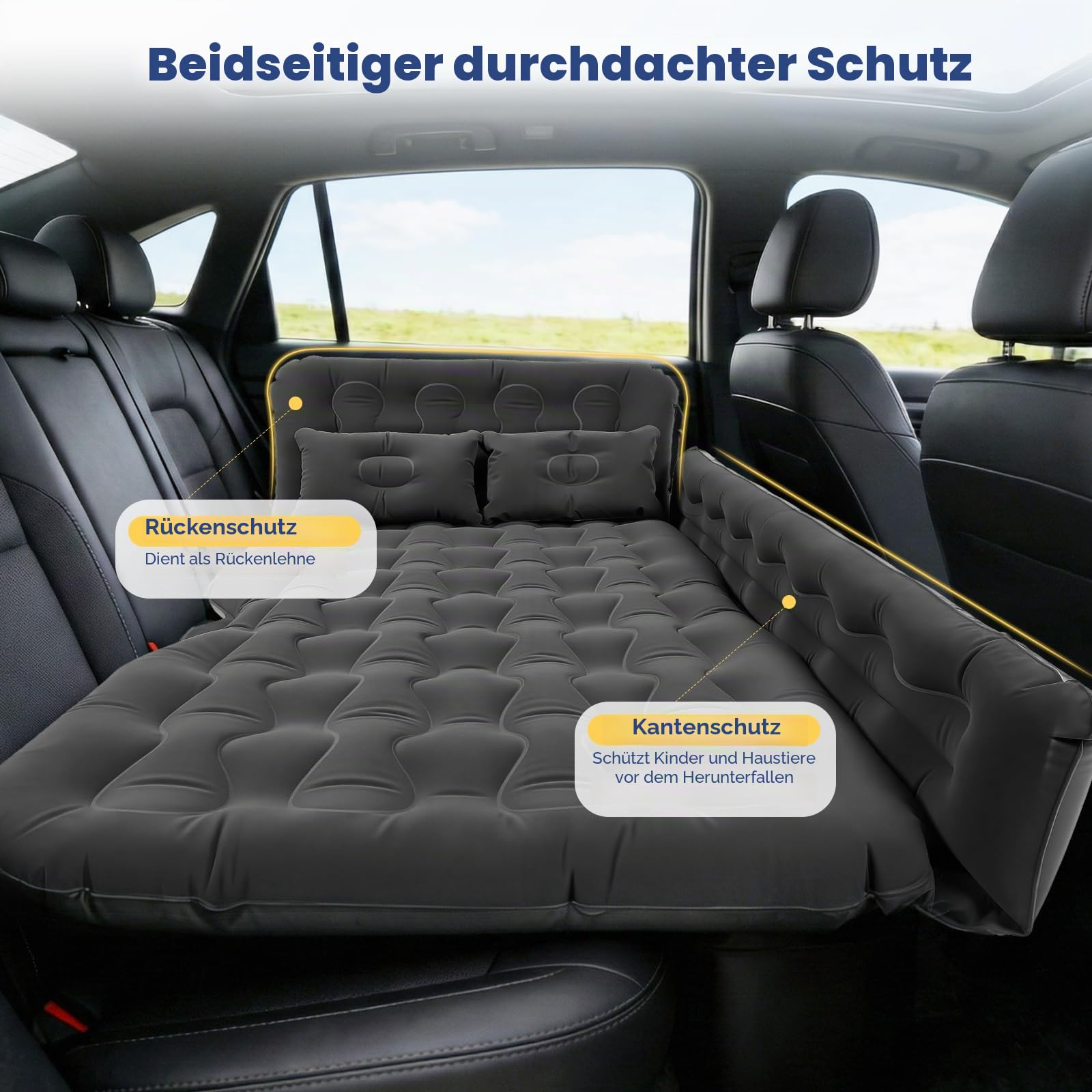 Luftmatratze Auto, 175x105CM SUV Aufblasbare Matratze, Matratze Kofferraum mit Luftpumpe, 2 Kissen & 2 Lückenfüller, Tragbares Doppelseitiges Dickeres Autobett, Reisecamping im Freien