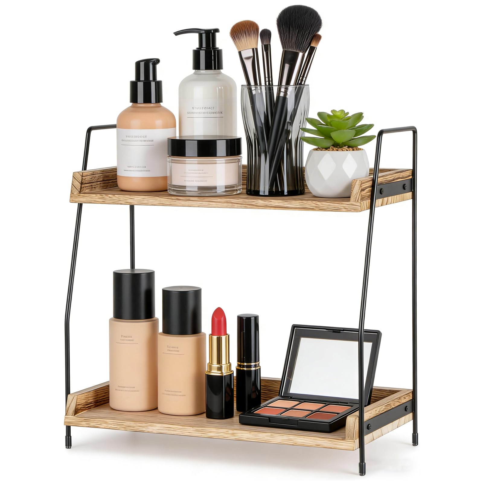 Coffee Station Organizer, 2-Tier Wooden Countertop Shelf,Kitchen Storage Organiser for Coffee Bar Accessories, Spices Rack,Kitchen Counter Storage Organisation For Home, Office, Bathroom (Brown)