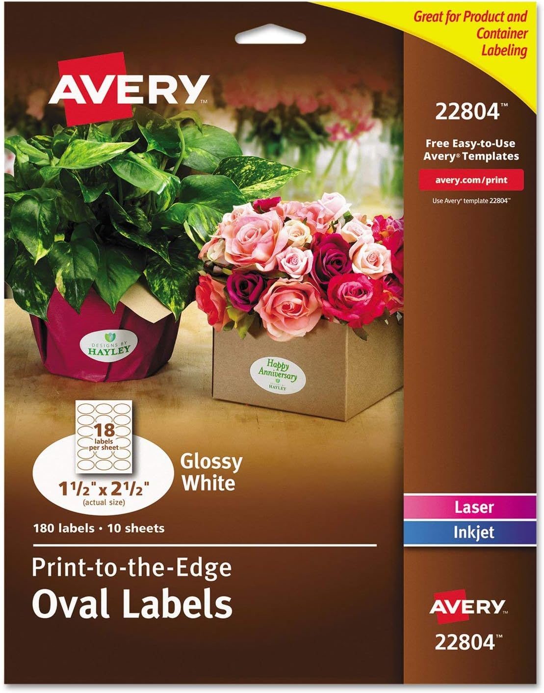 Avery Easy Peel Print-to-the-edge Label - 1.50 Width X 2.50 Length - 180 / Pack - Oval - 18/sheet - Laser, Inkjet - White