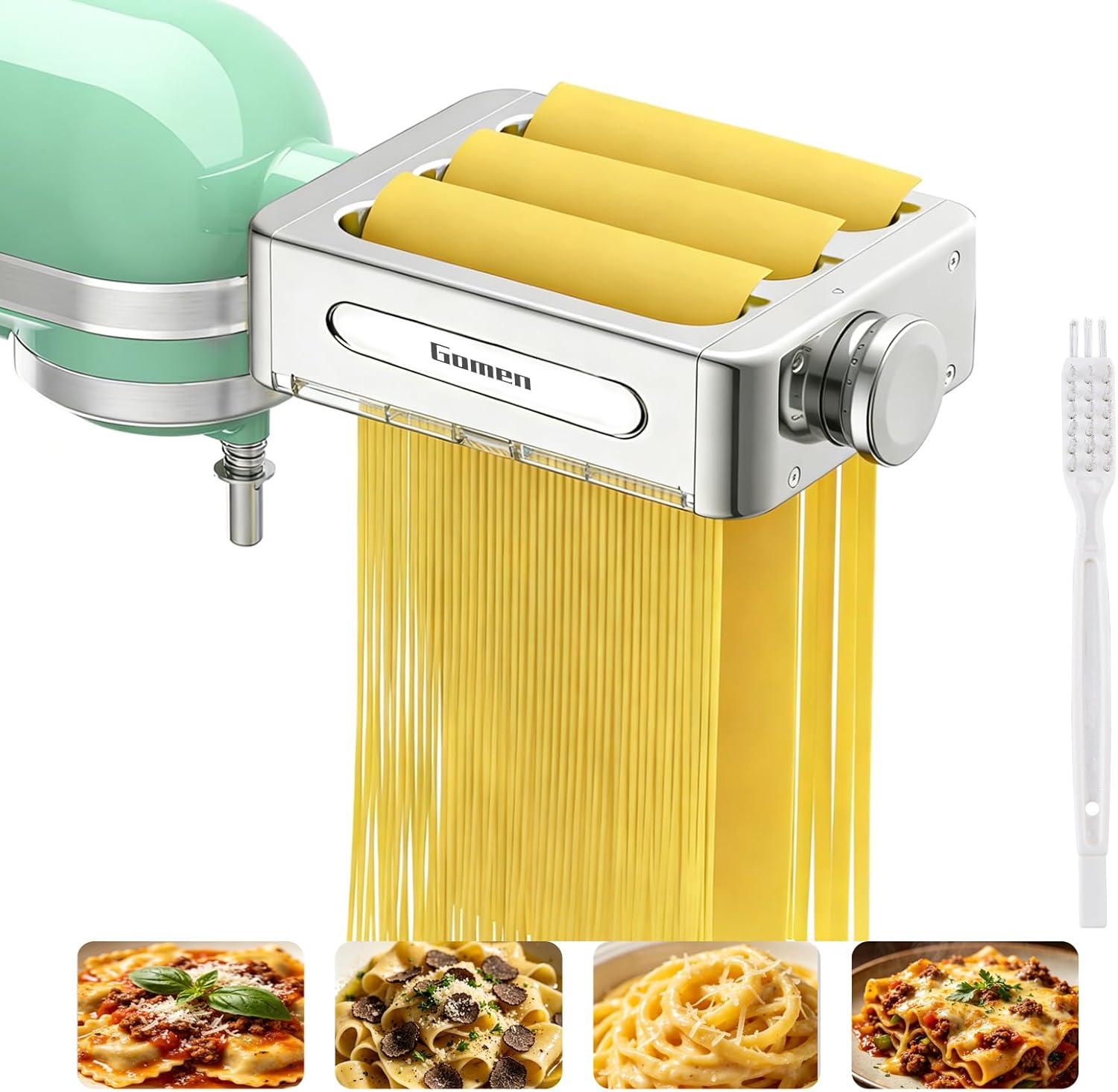 All Metal 3 In 1 Pasta Attachment for Kitchenaid Stand Mixer, Heavy Duty Pasta Maker Machine with Roller & Cutter Set, Noodle Accessories for Fresh Homemade Pasta, Spaghetti & Fettuccine