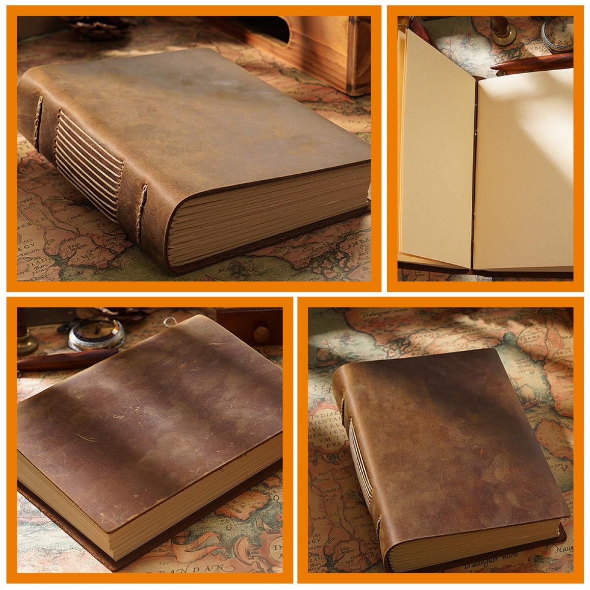 NUOBESTY Quaderno di Appunti Vintage in Pelle Bovina Marrone | Pagine Interne Ispessite, Notebook per Studenti e Ufficio, Stile Semplice e Curato