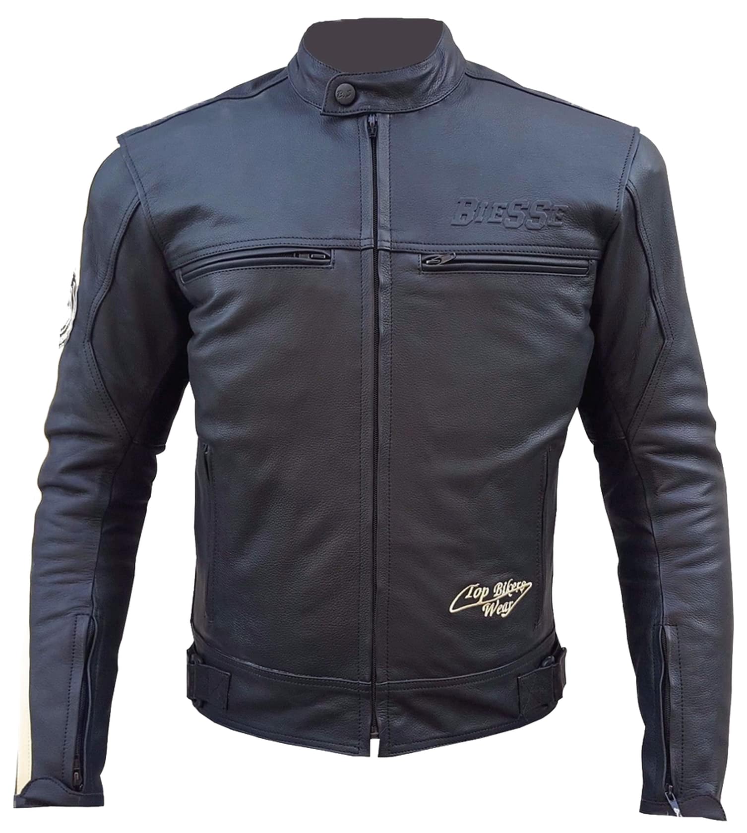 BI ESSE - Skórzana kurtka MOTO Racing/Touring, styl vintage, zdejmowana, zdejmowana kamizelka termiczna, w komplecie z ochraniaczami, Czarny, 3XL