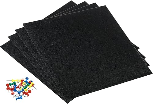 PATIKIL Azulejos de fieltro, paquete de 4 tableros de anuncios autoadhesivos de pared cuadrada de corcho con pasadores para fotos, notas, decoración