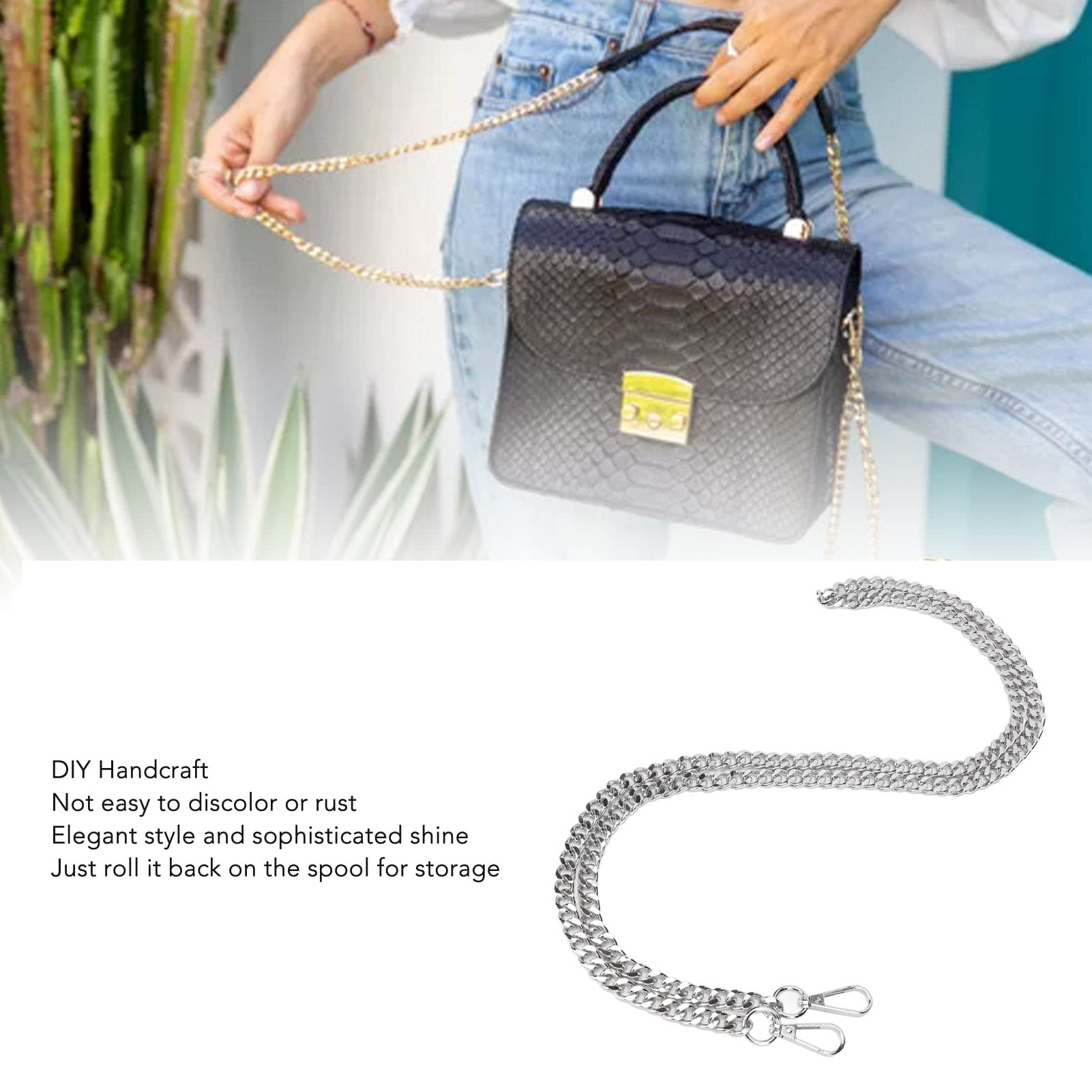 Blanketswarm 5 Cadenas de Bolso de 1,2 M, Correa de Cadena Plana de Repuesto de Metal para Bolso con Hebillas, Bolso de Mano, Bolso Bandolera, Accesorios de Correa de Cadena DIY(Plata)
