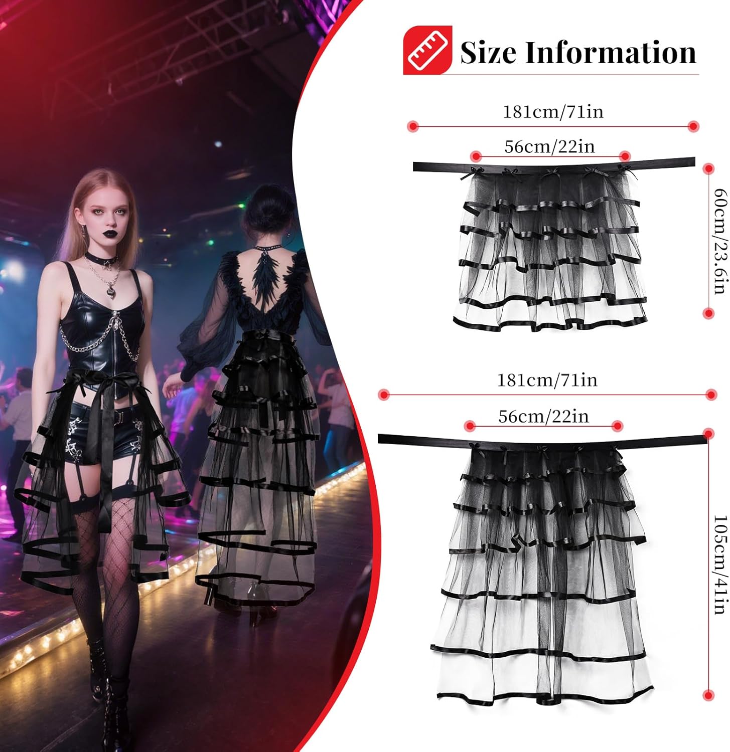 Victorian Steampunk Bustle Skirt Layered Tie on Belt Tulle Tutu Overskirt for Women - Image 2