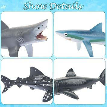 10pcs Shark Figures Miniature Realistic Marine Ornaments Animals Figures Cake Topper 10 Styles with Great White Shark Megalodon for School Office Classroom Parties Landscape Cake Decoration