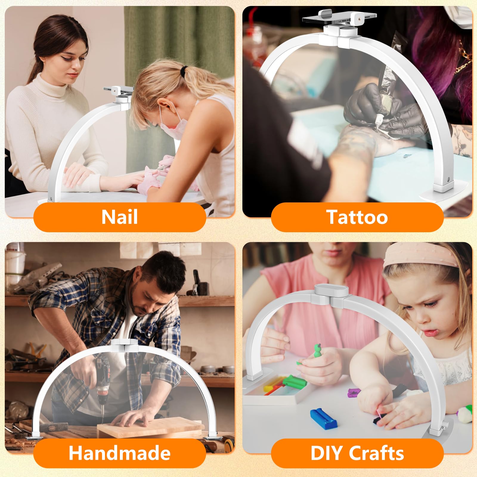 Halbmondlampe für den Nageltisch, LED Nagel Tischlampe für Nageltechniker, Faltbares Led Lampe Nägel Schönheitslicht für Wimpernverlängerungen, Tattoo (Weiß-2)