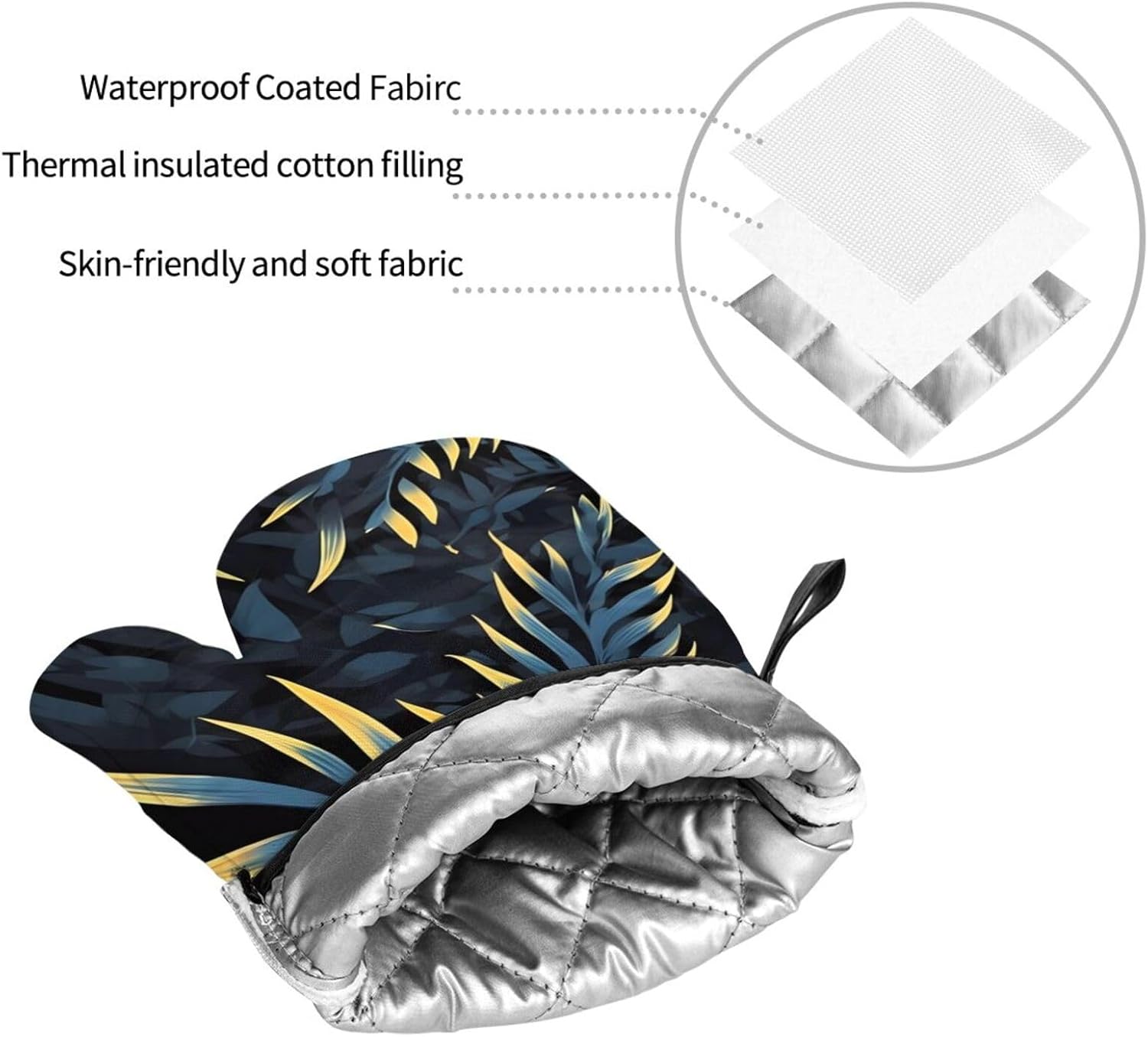 Leaves in the Dark Oven gloves and heat-resistant mat 4-piece set. Suitable for grilling, microwave oven frying, and baking