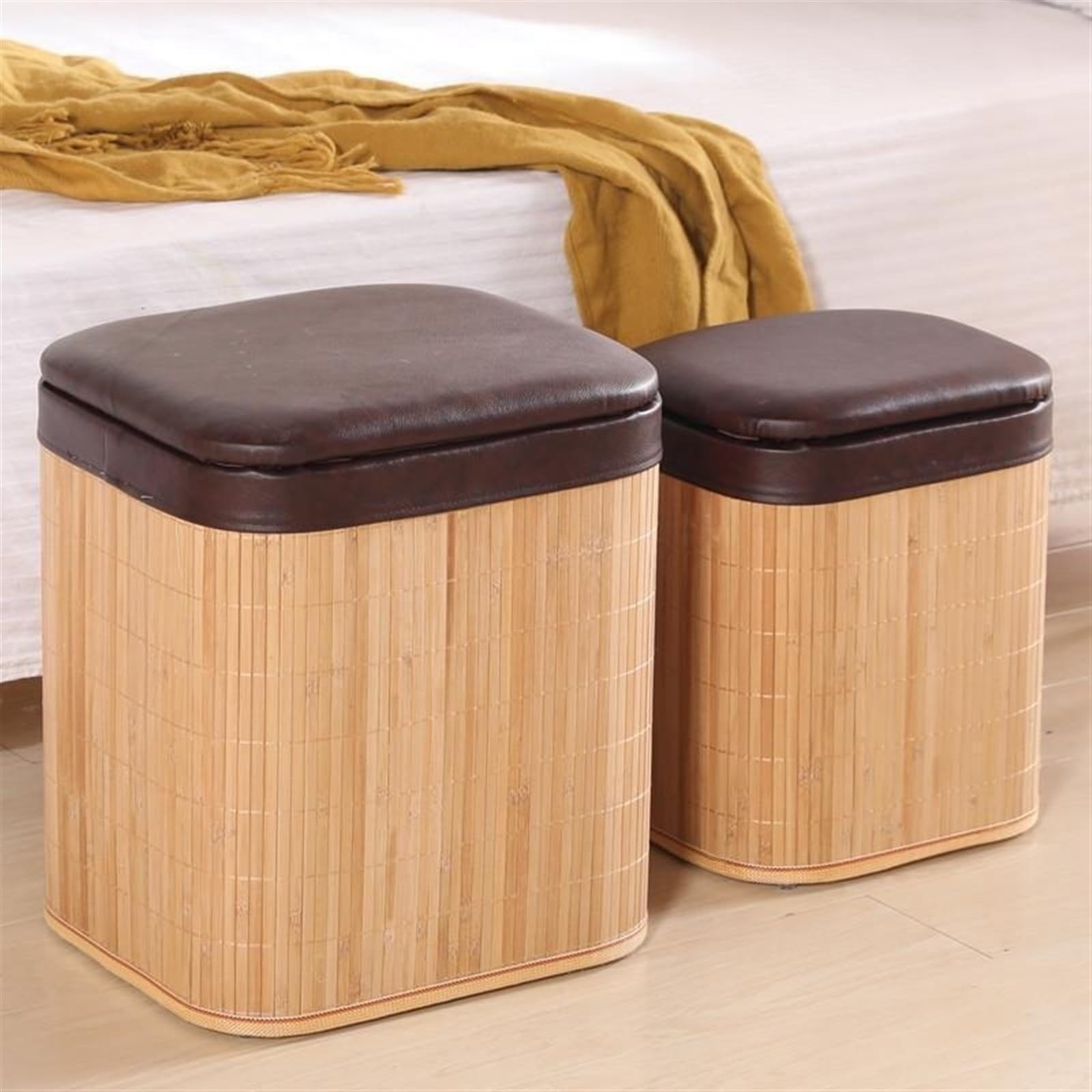 Pouf de rangement en bambou pour harmoniser le salon ou la chambre