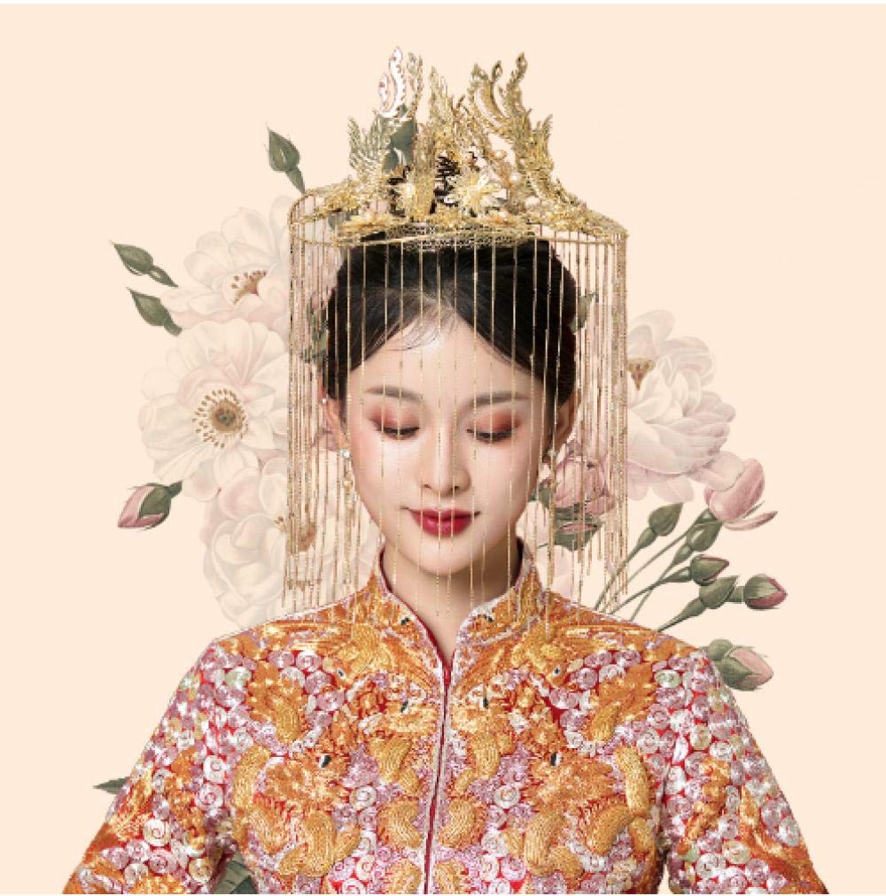 Chinese Headdress Set Golden Phoenix Tassel Hat Tassel Curtain Costume Show Wo Clothing Hair Accessories