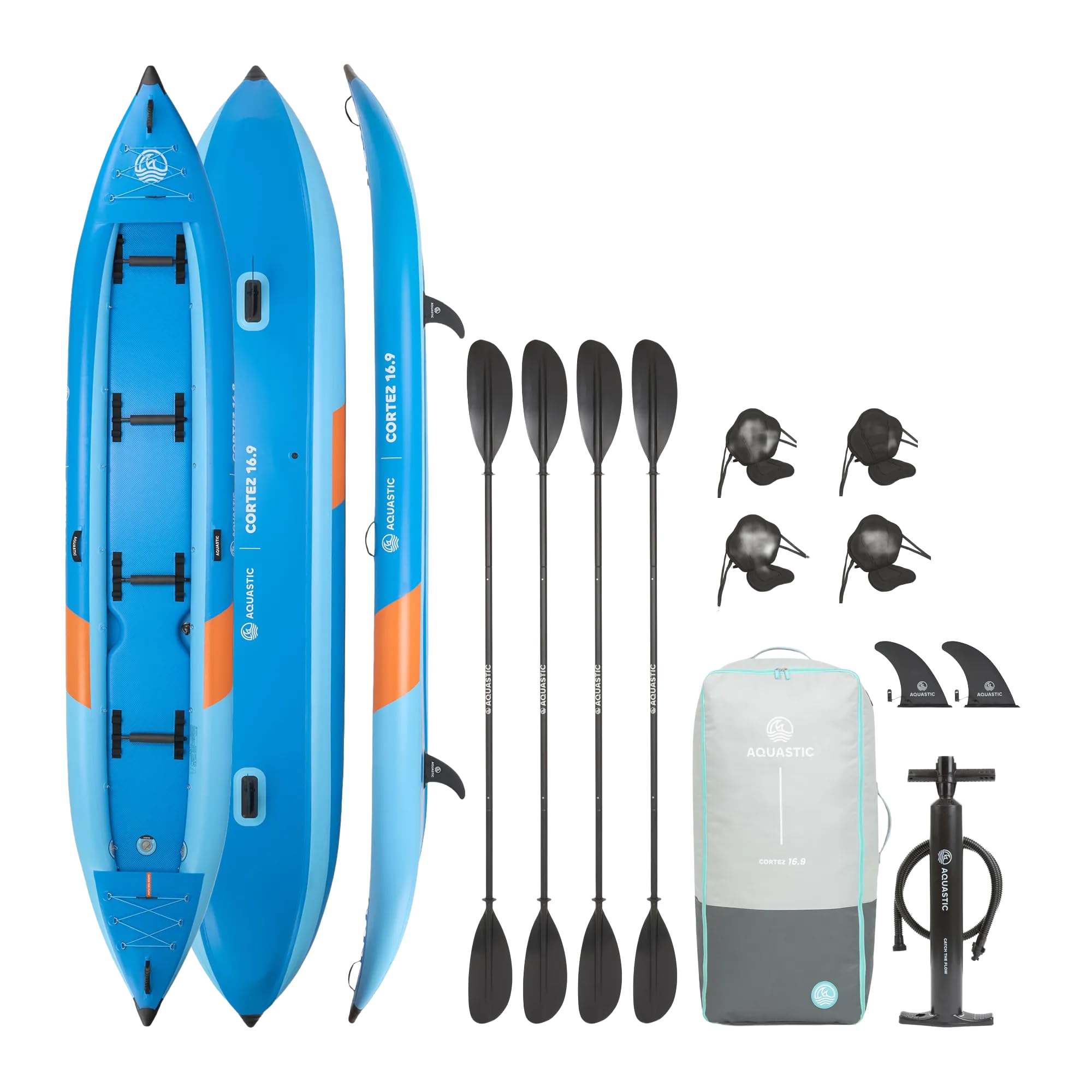 AQUASTIC Cortez 16'9 - Kayak hinchable híbrido para 4 personas de hasta 340 kg