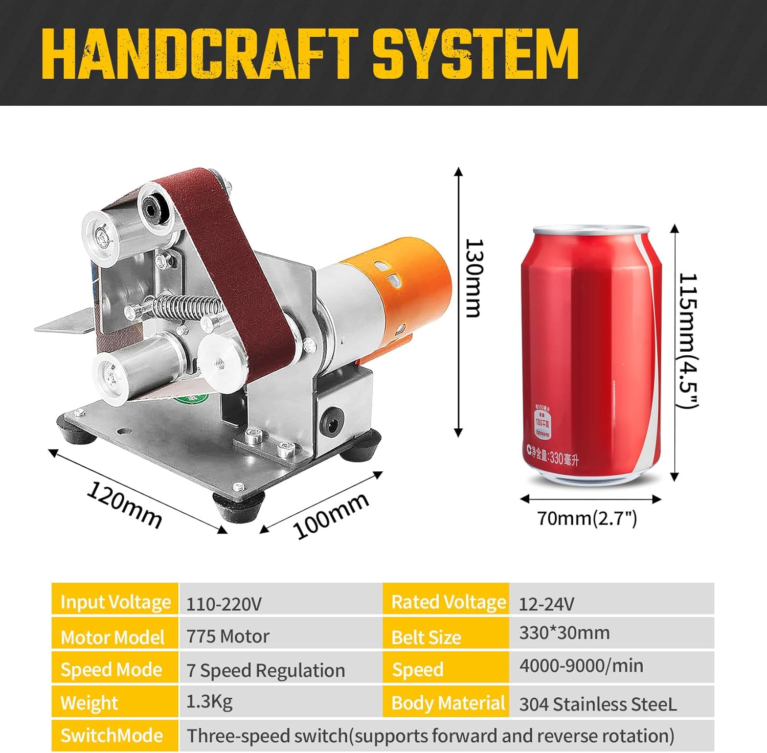 3-In-1 Mini Belt Sander - 15 Degree Knife Sharpener Electric Bench Grinder Sanding Machine, 7 Adjustable Speed Buffer Polisher for Metal Wood DIY Handcraft, Tool & Knife Sharpening (Plus Kit)