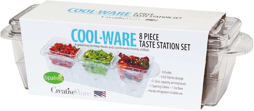 CreativeWare Coolware Serving Set, 8 Piece, Clear Acrylic, 22 oz Bowls with Ice Base, 17.25 x 5.25 inches