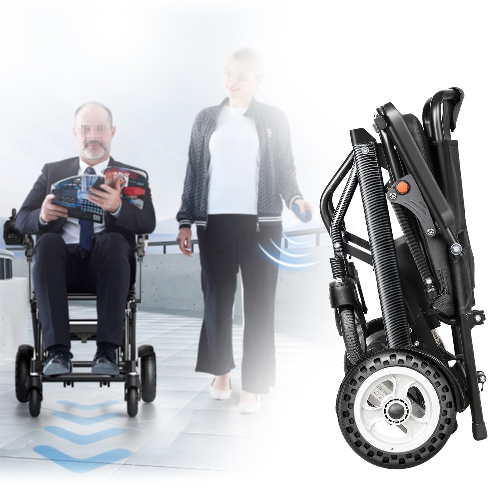 Sedia A Rotelle Elettrica Ultraleggera, Sedia A Rotelle Elettrica Pieghevole Leggera Motorizzata, Deambulatore per Disabili, Tre modalità di Controllo, Adatta per I Viaggi Black 10AH