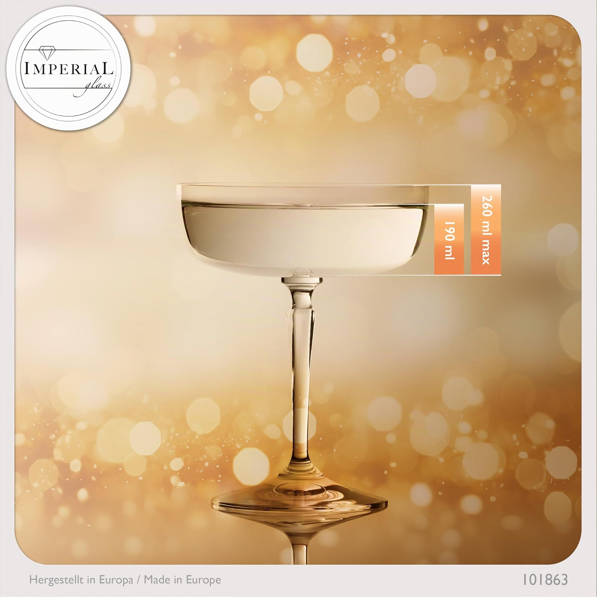 Rio Lot de 6 coupes à champagne carrées en verre Crystalline Passe au lave-vaisselle 260 ml