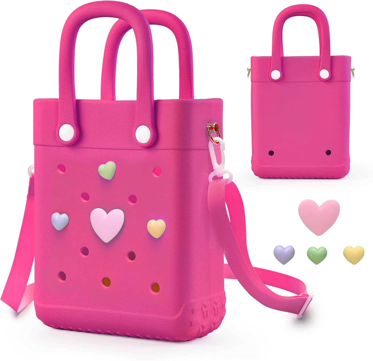 Mini Rubber Tote Bag with 4 Resin Charms Mini Crossbody X-Small Rubber Beach Bag