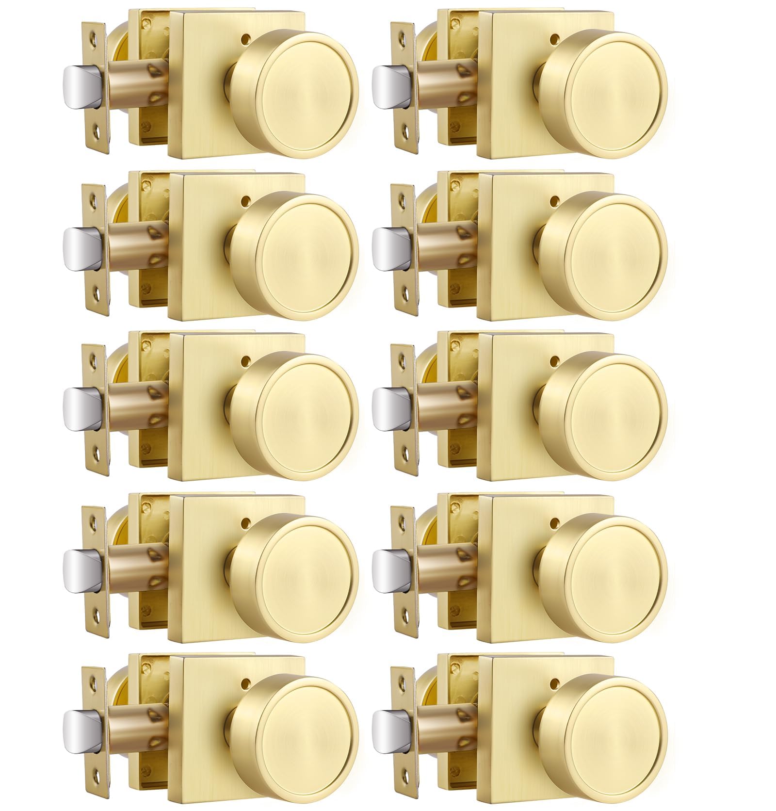 Haidms Gold Interior Door Knobs, Square Privacy Door Knobs (10 Pack)