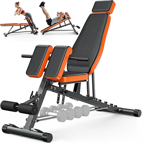 XDDIAS Silla romana, máquina de extensión de respaldo de banco de peso ajustable para gimnasio en casa, banco todo en uno de 1000 libras con estante