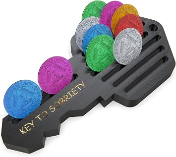HOTCAN AA Coin Holder Key | AA Chip Holder & Sobriety Coin Display for 14 Chips | Inspirational Recovery Gift for Milestones | Durable Pine Wood Sobriety Coin Medallion Display for Men & WomenBlack