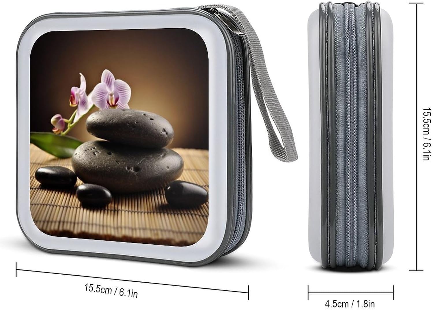 40-sheet Capacity CD Case Storage Bag,Zen Stone Printed Large Capacity CD Protective Storage Organizer Portable DVD Case for Car, Home,Office,Travel