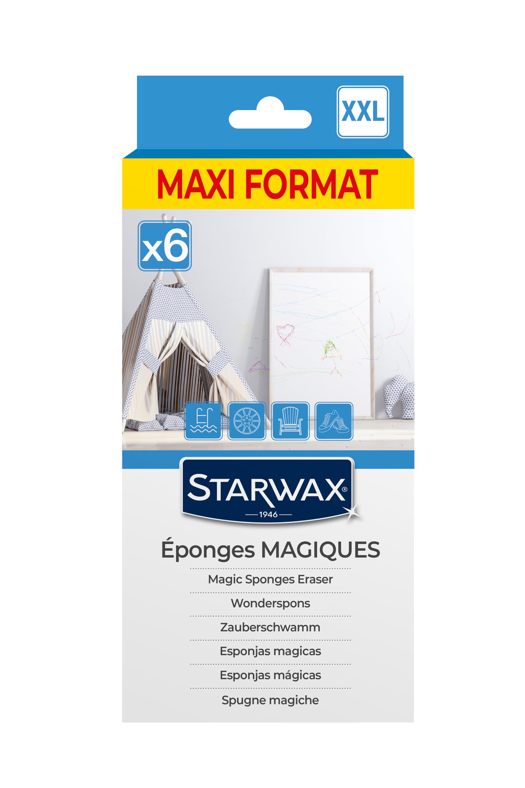 STARWAX - Magic Sponges - Remove Marks Immediately - Do Not Scratch - Easy To Clean - Maxi Format - Many Surfaces - Pack of 6