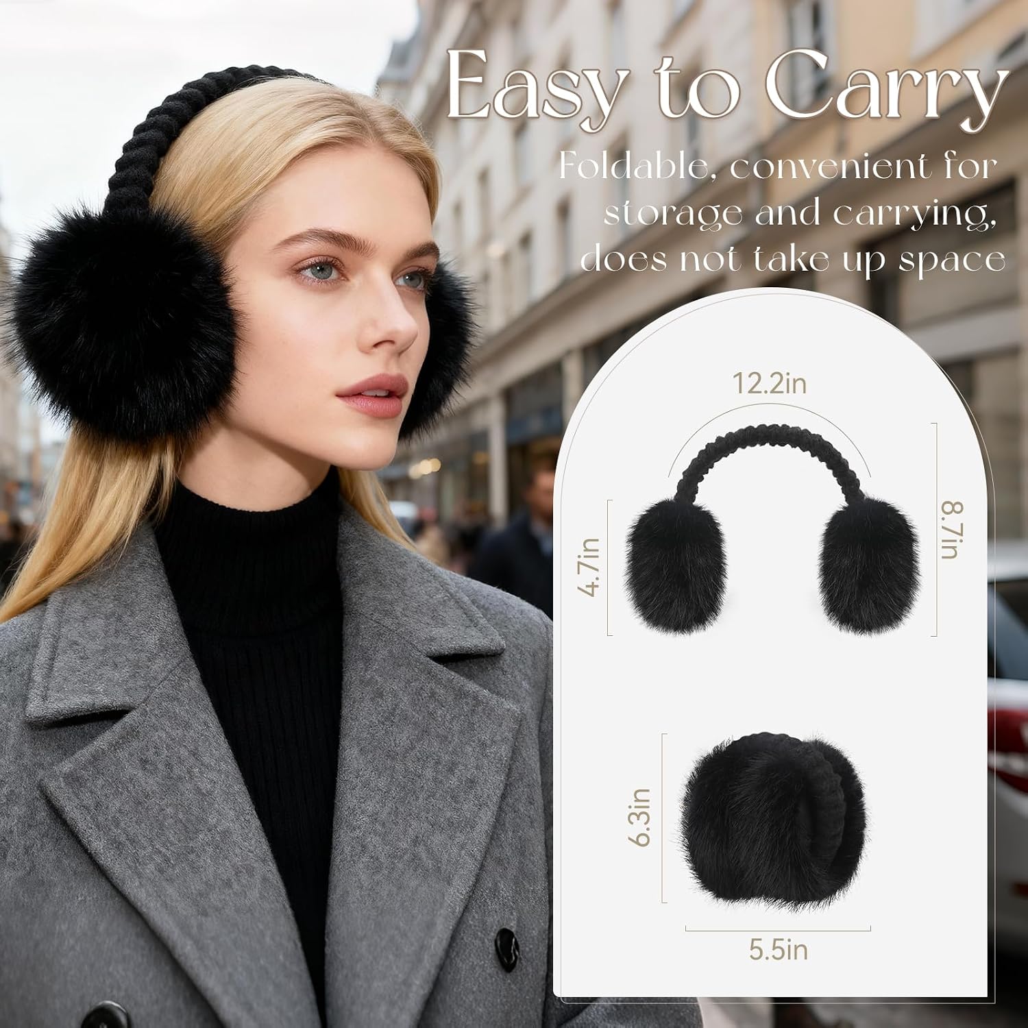 VEKDA Winter Ear Muffs for Women Foldable Faux Fur Ear Warmers Fluffy Cold Outdoor Soft Earmuffs Covers