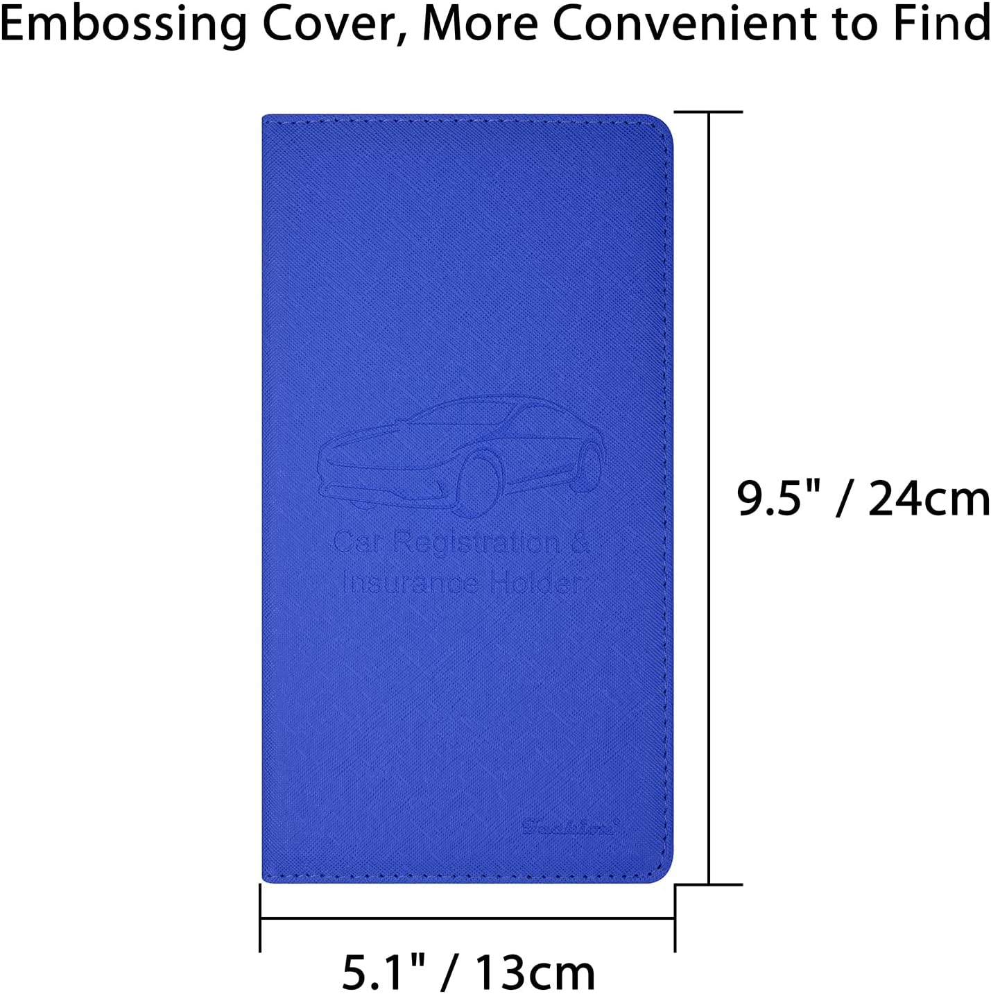 Car Insurance and Registration Holder, 9.5 x 5 Inch PU Leather Vehicle Glove Box Organizer Wallet Case for Insurance Card, Driver License, Paperwork - Blue