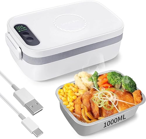 Fiambrera eléctrica inalámbrica para adultos, lonchera térmica recargable de 1 litro, calentador de alimentos portátil autocalentable alimentado por