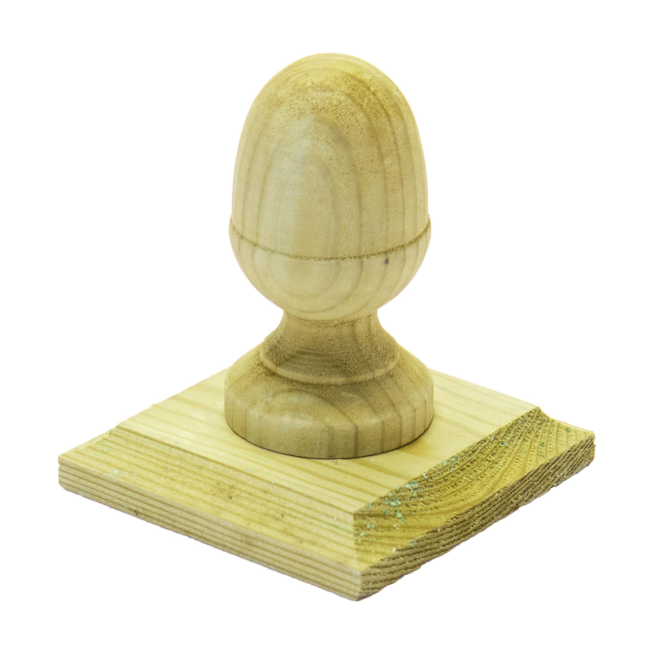 Timber Wooden Fence Post Cap with Acorn Finial Design 120x120mm – Fits 4x4" (100x100mm) Square Posts, Tanalised Pressure Treated EU Wood, Overhang for Improved Protection (Green Stain)
