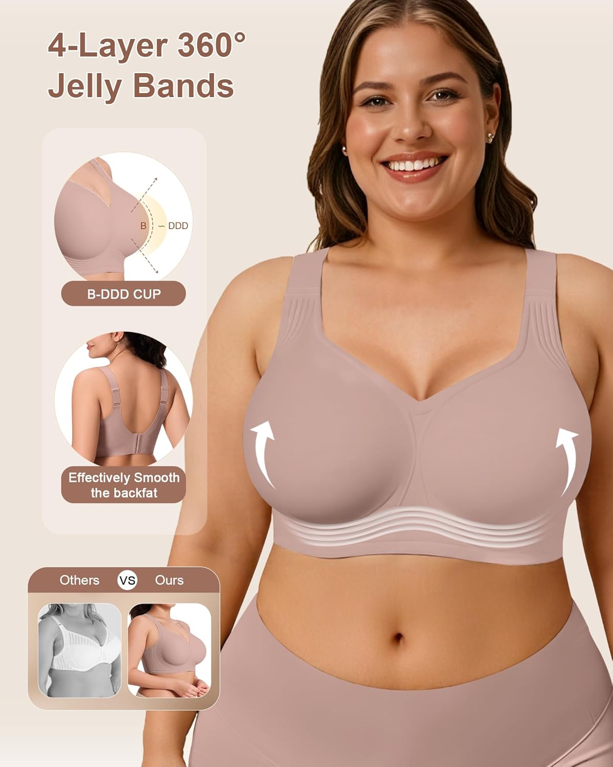 Wireless Jelly No Underwire Supportive Push Up Full Coverage Seamless Comfortable Plus Size Older T-Shirt Bra - Image 4
