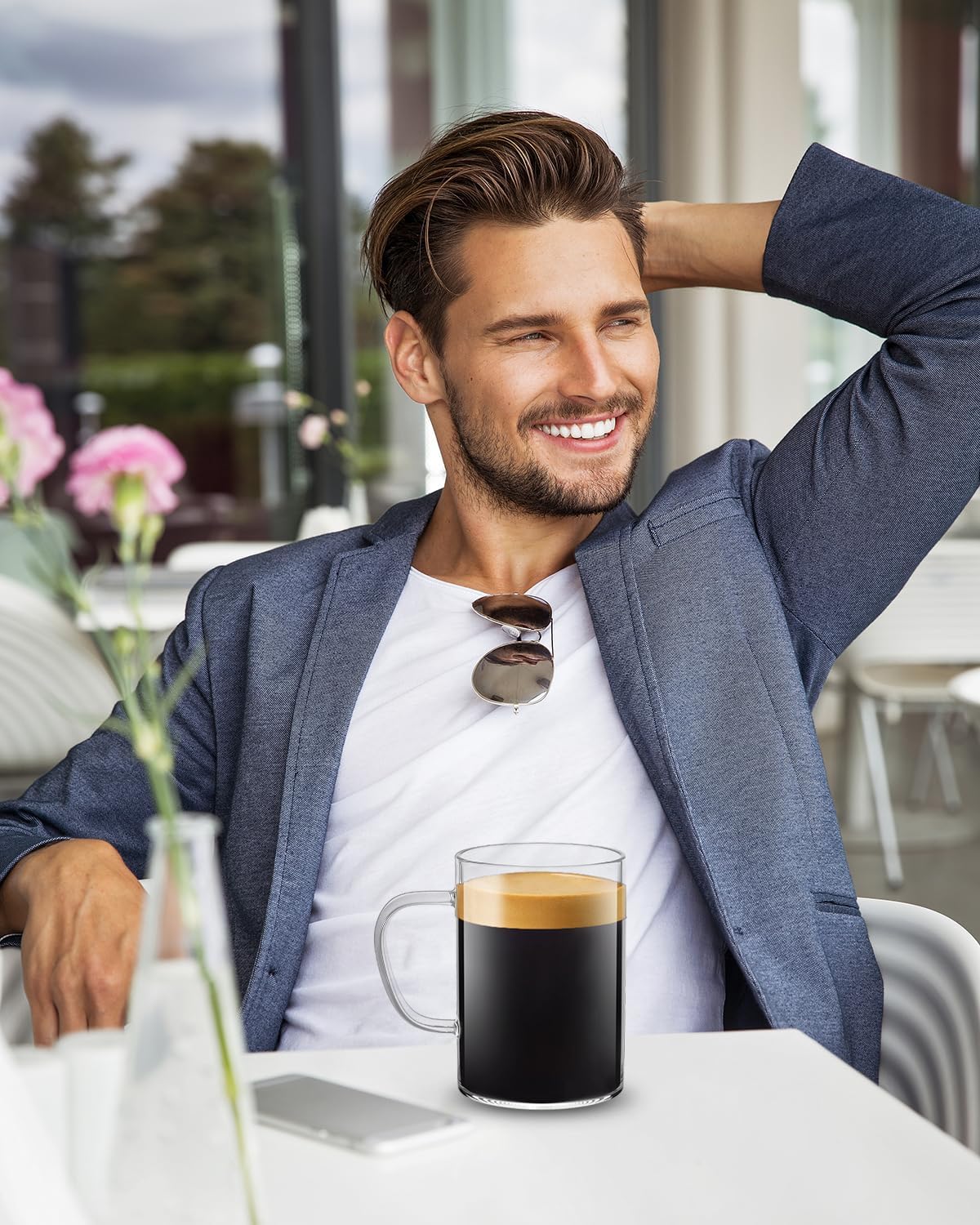 LUXU Glass Coffee Mugs 16 oz,Set of 4 Large Glass Coffee Cups Clear Tea Cups,Iced Coffee Glasses,Lead-Free Drinking Glasses for Water,Cappuccino,Latte,Cereal,Yogurt,Milk-Flat Bottomed Design - Image 8