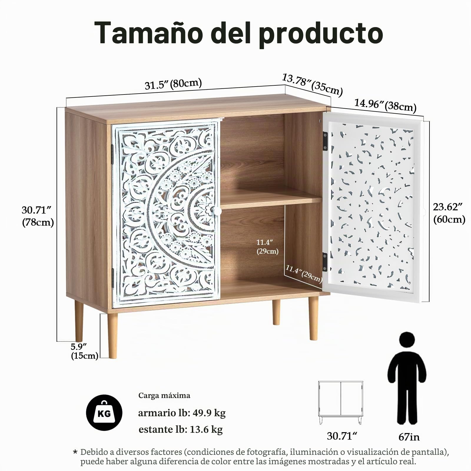 Aparador de 2 Puertas, Aparador de Cocina Salón Moderno con Ajustable Estante, para Comedor Pasillo, Armario de Almacenamiento Madera